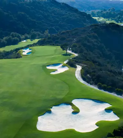 An aerial shot of The Grand Golf Club course at Fairmont Grand Del Mar, San Diego
