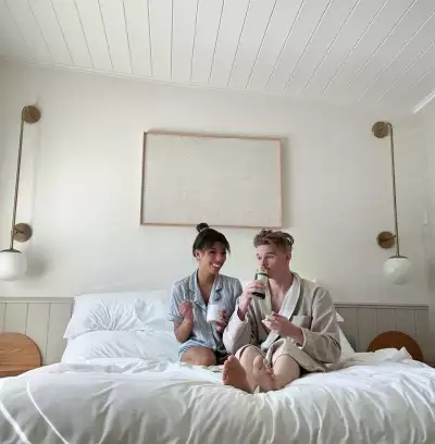 Sitting in bed at The Beach Motel, Southampton, Ontario