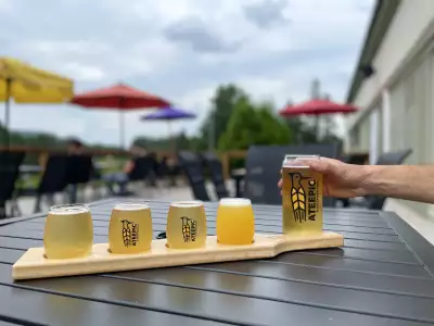 A flight of beer at Microbrasserie Ateepic in Edmundston, New Brunswick