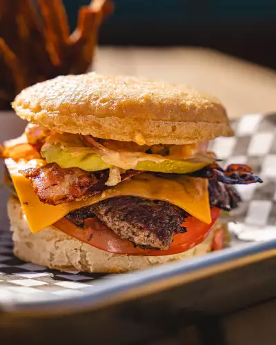 A burger from The Commissary at Base31 in Picton, Prince Edward County