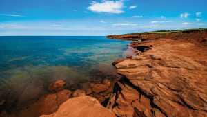 The rocky red coast in Prince Edward Island