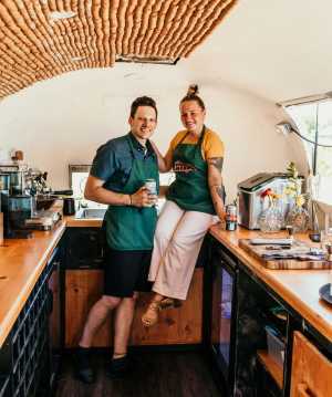 The Mobile Mixer | The owners, Stefan and Amanda, inside their vintage van