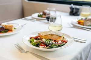 A fish dish on a table aboard the Rocky Mountaineer