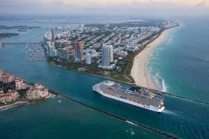 Overhead shot of the MSC World America arriving in Miami Overhead shot of the MSC World America arriving in Miami