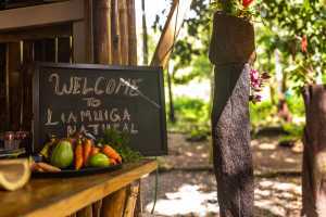Liamuiga Natural Farms | A sign says 'Welcome to Liamuiga Natural Farms' behind a bowl of vegetables