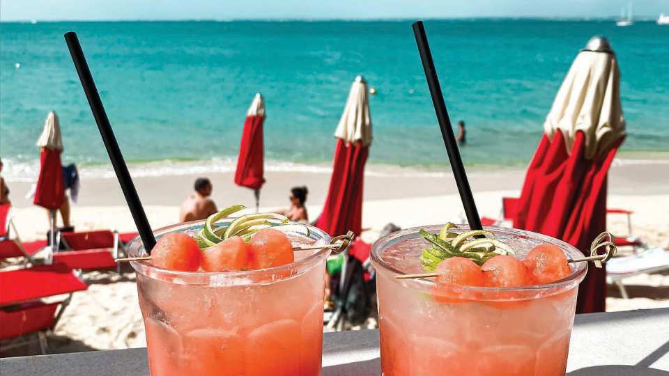 Cocktails on the beach in Saint Martin