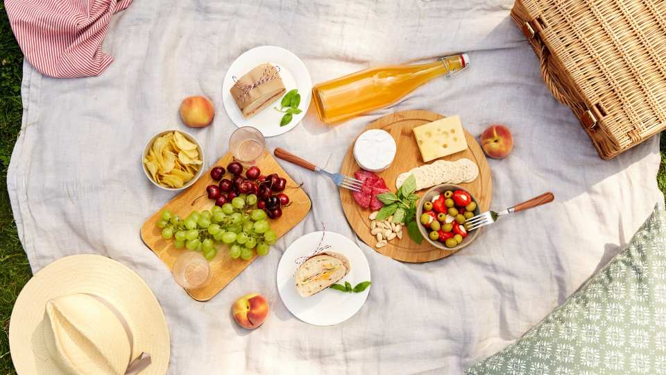 Niagara-on-the-lake picnics | A picnic spread with cheese, grapes and wine