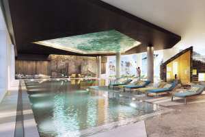 The indoor, heated pool at Club Med Tignes in the French Alps