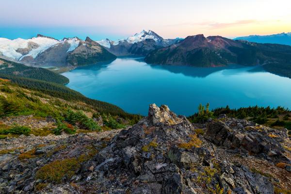 Canadian natural attractions | Sunset at Garibaldi Provincial Park with mountains and lakes