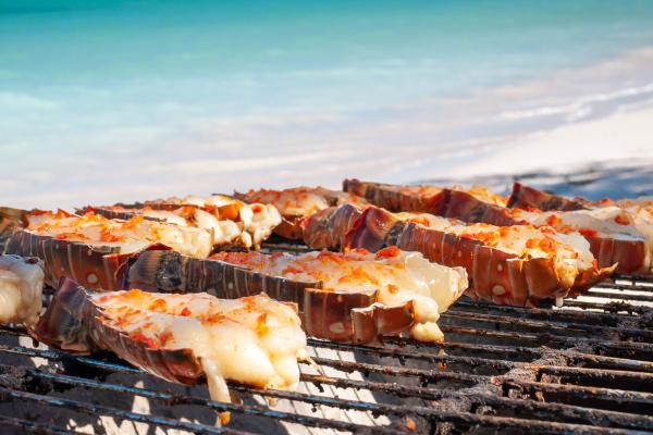 Treasure Beach Food, Rum & Reggae Festival in Jamaica | Lobsters cooking on the grill against a beach backdrop