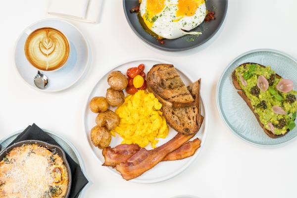 A spread of brunch dishes at Abrielle restaurant at the Sutton Place Hotel Toronto