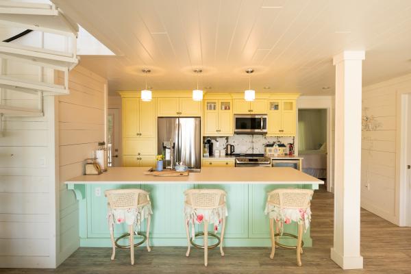 The breakfast bar and kitchen inside Wish Lakehouse, waterfront Ontario cottage rental