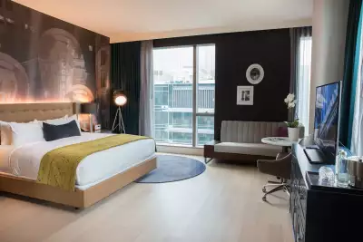A guest room at Hotel Indigo Los Angeles Downtown