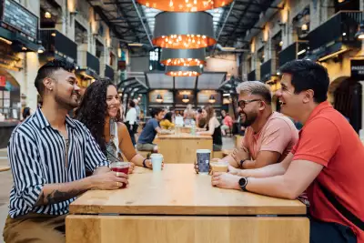 Manitoba restaurants | Friends have a drink at The Forks, Manitoba
