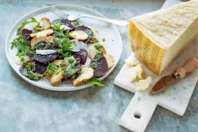 Insalata barbabietole with Parmigiano Reggiano from Parma, Italy