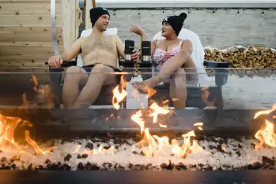 Cold plunge in Kingston | The fireplace in the courtyard at the Frontenac Hotel