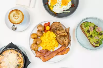 A spread of brunch dishes at Abrielle restaurant at the Sutton Place Hotel Toronto