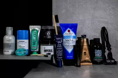 AirBj&ouml;rn travel toiletry kit items lined up