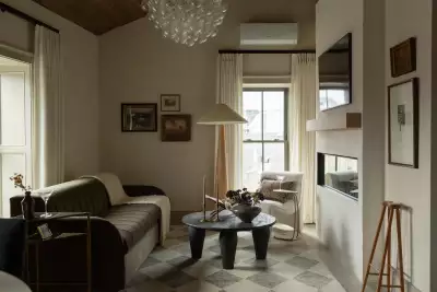 Living space in a room at The Kat Florence hotel, Elora
