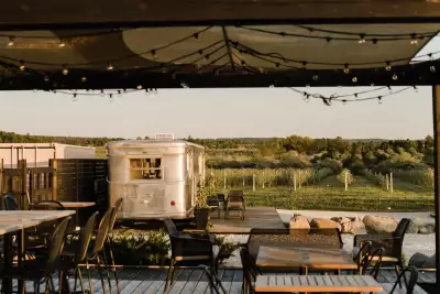Spy Cider House and Distillery | vintage airstream and orchard