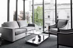 Cold plunge in Kingston | A cozy seating area at the Frontenac Hotel