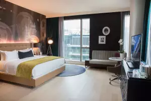 A guest room at Hotel Indigo Los Angeles Downtown