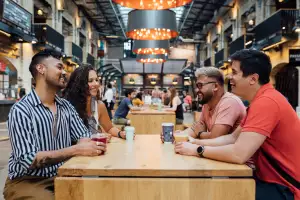 Manitoba restaurants | Friends have a drink at The Forks, Manitoba
