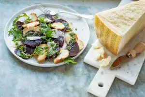 Insalata barbabietole with Parmigiano Reggiano from Parma, Italy