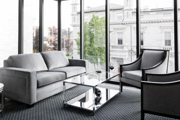 Cold plunge in Kingston | A cozy seating area at the Frontenac Hotel