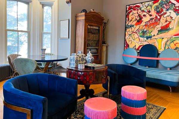 Merrill House, P.E.C. | Art hangs in the drawing room at Merrill House