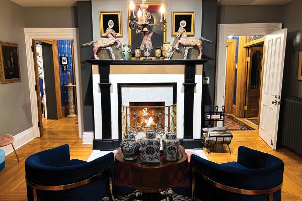 Merrill House, P.E.C. | The fireplace in the drawing room at Merrill House