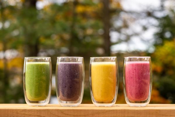 A lineup of juices at Dimensions Algonquin Highlands wellness retreat A lineup of juices at Dimensions Algonquin Highlands wellness retreat