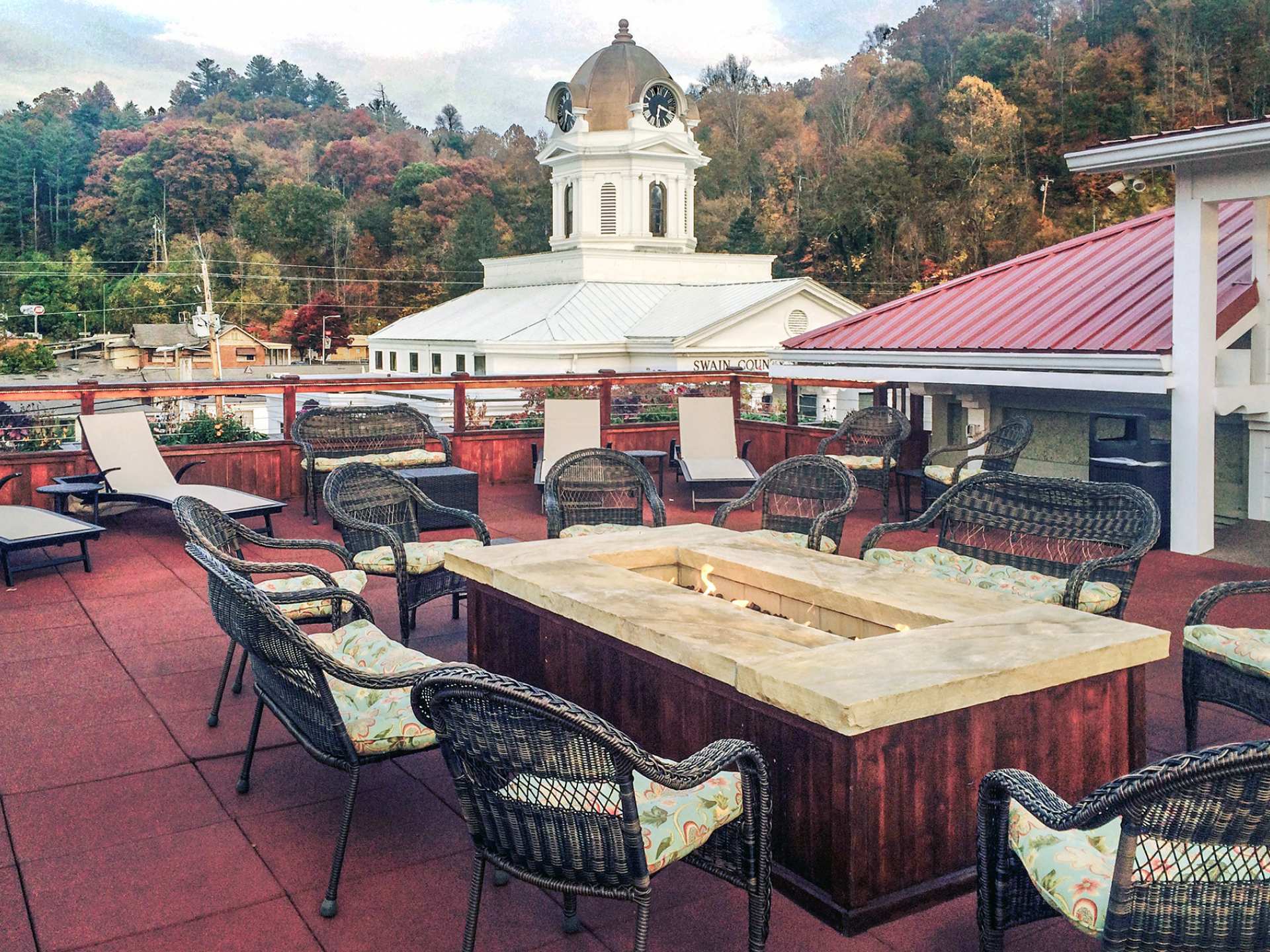 North Carolina | The rooftop terrace at The Everett Hotel in Bryson City, North Carolina