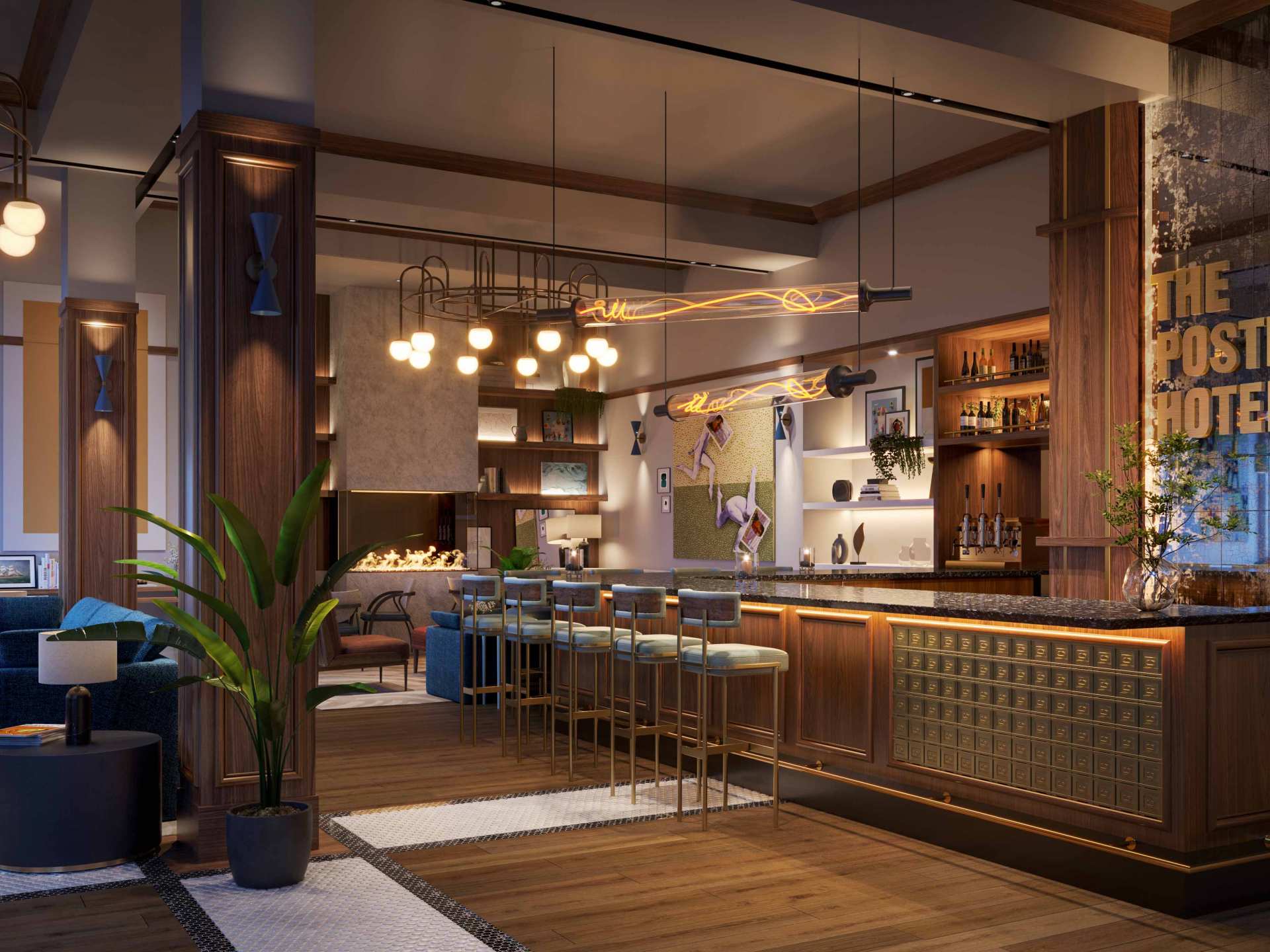 New Toronto hotels | The lobby and bar at The Postmark Hotel, Newmarket