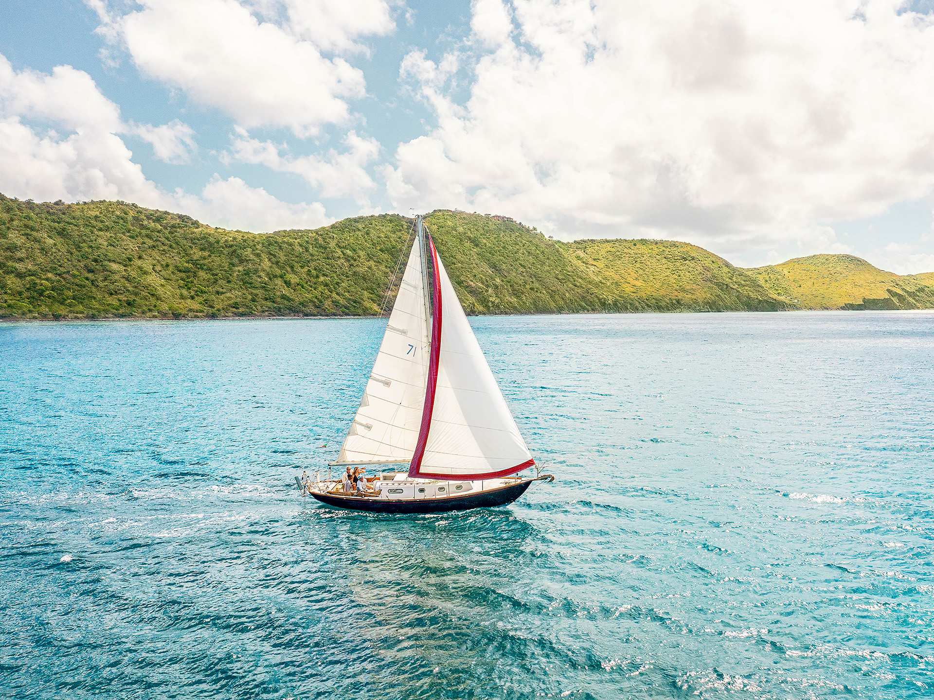 A sailboat drifting on the ocean in St. Kitts