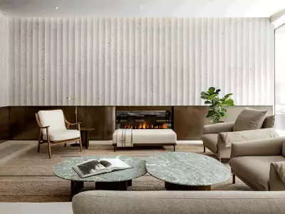 Muir hotel Halifax | Cozy lounge with fireplace