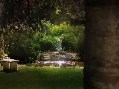 Ontario wellness retreats | A Buddha statue and waterfall at Pure Lotus wellness retreat in Ontario