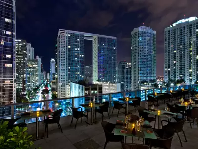 The patio at Area 31 at the Kimpton EPIC Miami