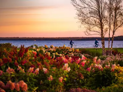 Mackinac Island | A couple biking near sunset on Mackinac Island