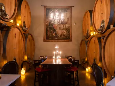 Best wineries in Niagara-on-the-Lake | Dining next to barrels at Two Sisters Vineyard