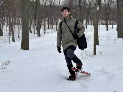 Escapism's Hunter Gutman trekking through the Montr&eacute;al forest with Columbia's Landroamer Collection
