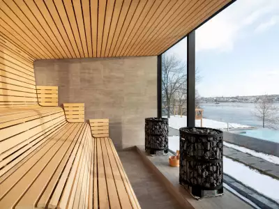 Strom Nordic Spa, Qu&eacute;bec | The dry sauna at Str&oslash;m Nordic Spa &mdash; Old Qu&eacute;bec