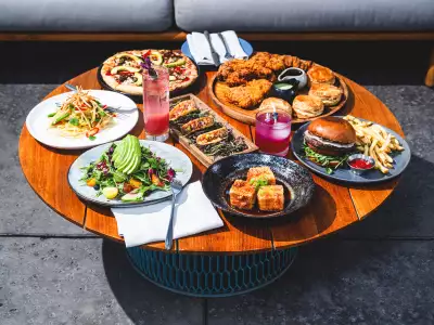 A sprawling dinner spread at Sugar Palm at the Viceroy Santa Monica
