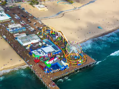 A bird's eye view of Santa Monica Pier Pacific Park