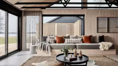 Wander the Resort in Prince Edward County | Inside the cabin's living room area