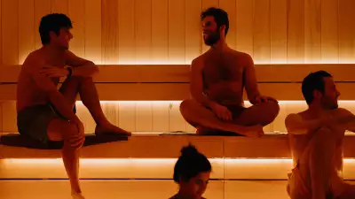 Alter cold plunge and sauna in Toronto |  A group of people sitting in the sauna at Alter