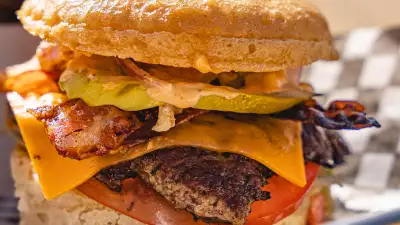 A burger from The Commissary at Base31 in Picton, Prince Edward County