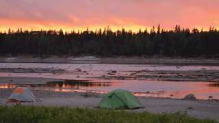 Sunset at the gravel bar campsite on the Lower Missinaibi River