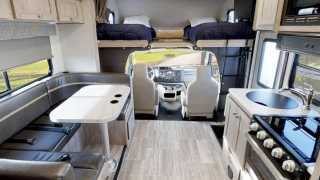 CanaDream: RV rentals in Ontario | The kitchen and sleeping bunks inside one of CanaDream's vehicles