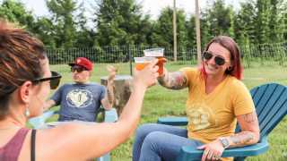 New Hampshire restaurants and activities | The outdoor beer garden at Tuckerman Brewing in Conway New Hampshire